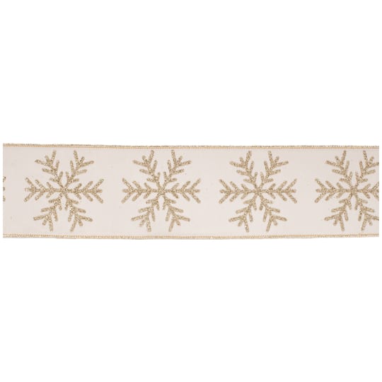 4" x 5yd. Glittered Snowflake Wired Ribbon